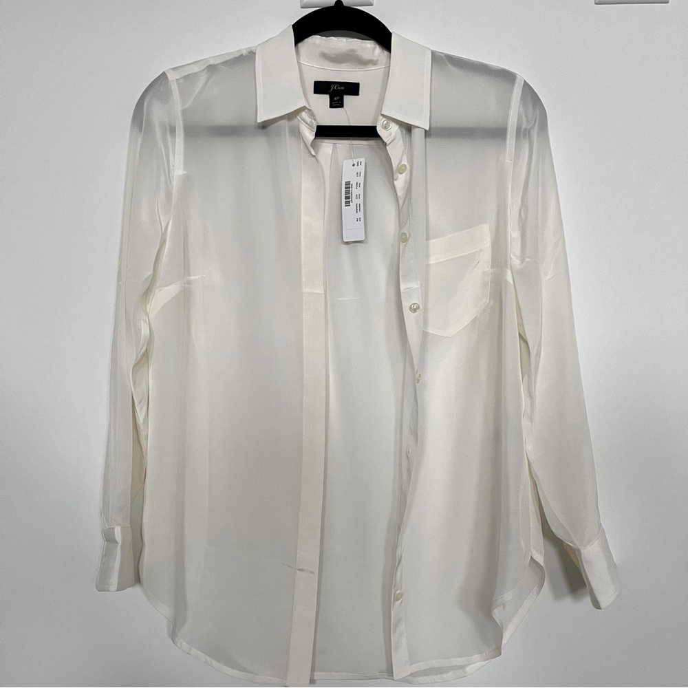 NWT J. Crew Silk Long Sleeve Button Up - 4P, Ivory - Picture 4 of 6